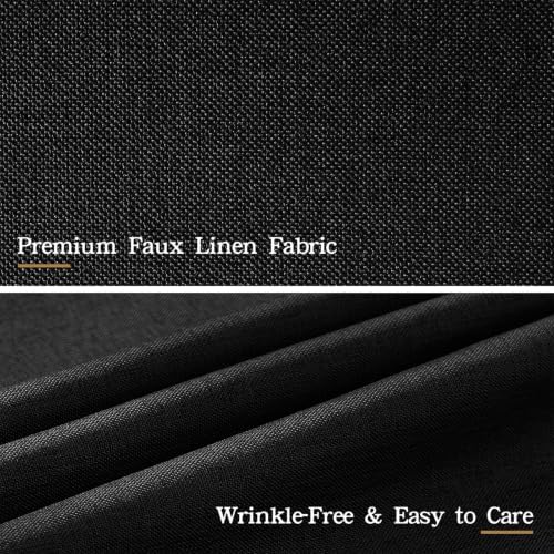 Furlinic No Hook Scalloped Linen Black Shower Curtain 72x78 Waterproof Tall