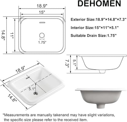 Bathroom Vessel Sink 19 Inch Small Drop In Bathroom Sink Rectangular Semi Recessed Sinks with Overflow White Ceramic Small Vanity Sinks for Tiny Bathrooms