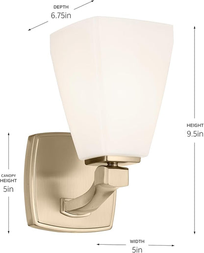 Kichler Marant 5" 1-Light Wall Sconce with Opal Glass in Champagne Bronze, for Bathroom, Powder Room, Hallway, Fireplace, (5" W x 9.5" H), 55214CPZ