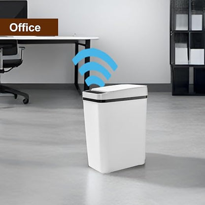 3 PACK - Bathroom Garbage Can with a Lid - 2.5 Gallon Automatic Trash Cans | Bedroom, Office - Small Smart Trash Can Touchless - Plastic, Narrow, Auto Open - Motion Sensor Trash can Bathroom ( White )