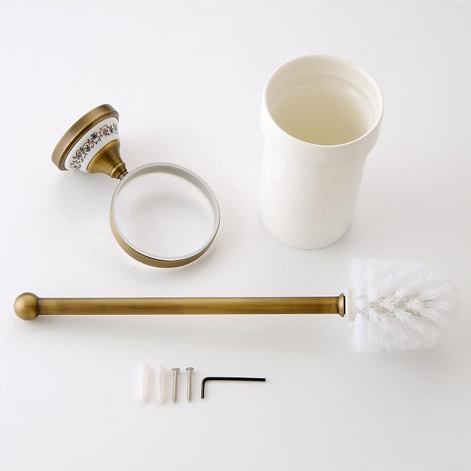 Toilet Brush with Holder for Bathroom Antique Bronze Wall Mounted Toilet Wall Mounted Bathroom Hardware Accessories,Porcelain Design