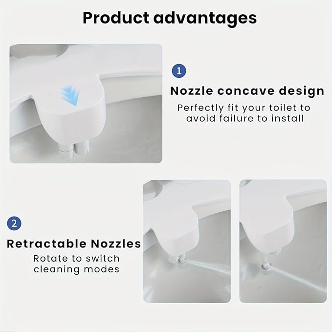 Ultra-Slim Bidet Toilet Attachment, Self-Cleaning Retractable Dual Nozzle (Rear & Feminine Wash), Non-Electric Bidet for Toilet with Adjustable Water Pressure, No Seat Gap, Easy DIY Install (White)
