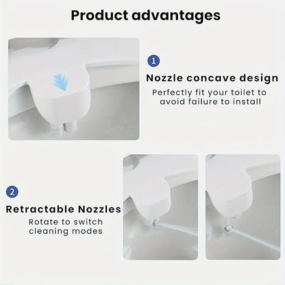 Ultra-Slim Bidet Toilet Attachment, Self-Cleaning Retractable Dual Nozzle (Rear & Feminine Wash), Non-Electric Bidet for Toilet with Adjustable Water Pressure, No Seat Gap, Easy DIY Install (White)