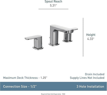 Moen T6920BN Rizon Two-Handle Widespread Bathroom Faucet without valve, Brushed Nickel