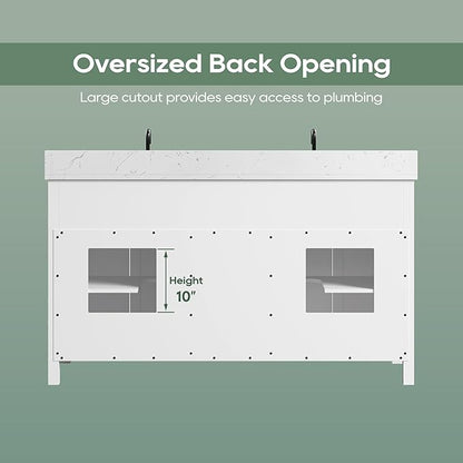 60 Inch White Bathroom Vanity with Double Sink, Farmhouse Bathroom Vanities Cabinet with Soft Closing Doors & Dovetail Drawers, Vanity for Bathroom with Apron Farm Sink, Adjustable Feet