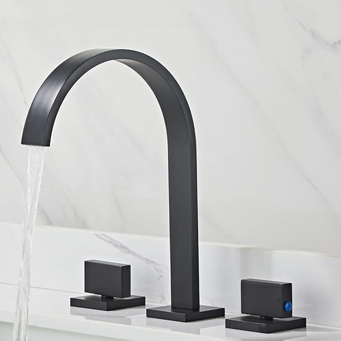 Bathroom Basin Mixer Faucet 3 Hole Brass Hot and Cold Water Double Handle 3 Hole Basin Faucets-Black