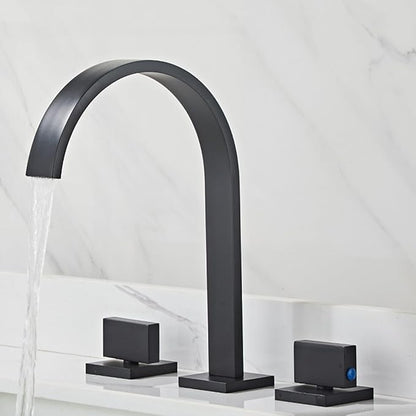Bathroom Basin Mixer Faucet 3 Hole Brass Hot and Cold Water Double Handle 3 Hole Basin Faucets-Black