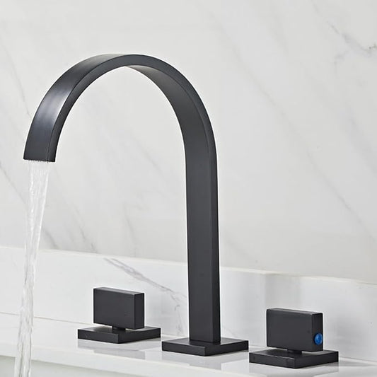 Bathroom Basin Mixer Faucet 3 Hole Brass Hot and Cold Water Double Handle 3 Hole Basin Faucets-Black