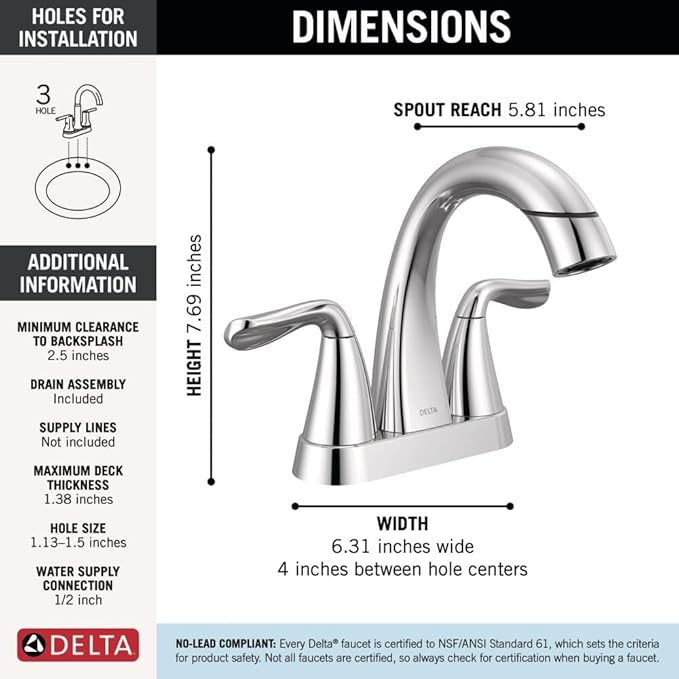 Delta Arvo Centerset Brushed Nickel Bathroom Faucet with Sprayer, 4 Inch 3 Hole Bathroom Sink Faucet with Pull Out Sprayer, Push-Pop Drain, SpotShield Brushed Nickel 25840LF-SPPD