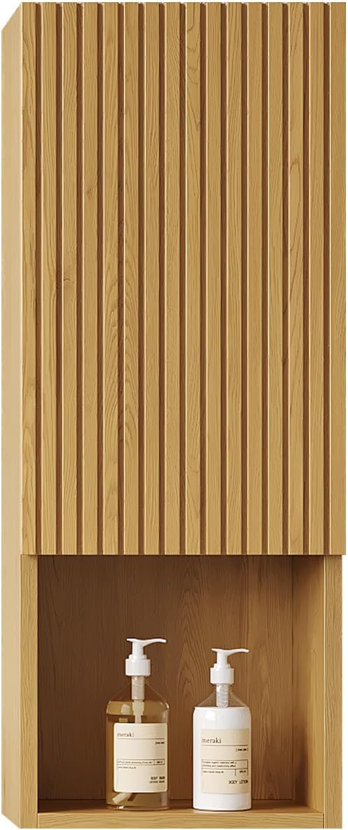 KEIKI Bathroom Wall Cabinet with Soft-Close Doors & Open Shelf, Golden Oak | Premium Wood Medicine Cabinet, Narrow Storage Cabinet for Bathroom Kitchen Laundry Room