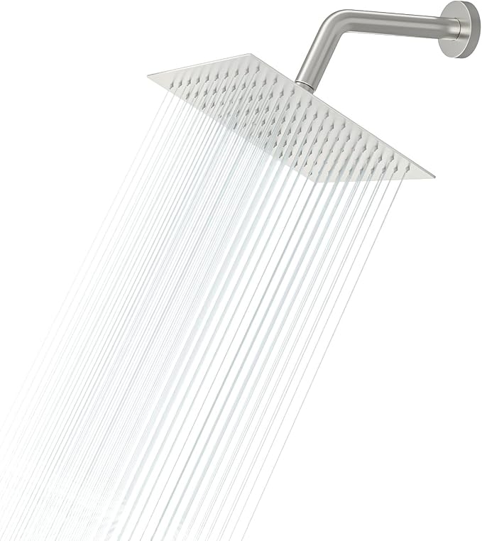 Lordear Rain Shower Heads High Pressure, Rainfall Showerhead for Bathroom Fixed Mount, 6 Inch Large Square High Flow Shower Head (Brushed Nickel)