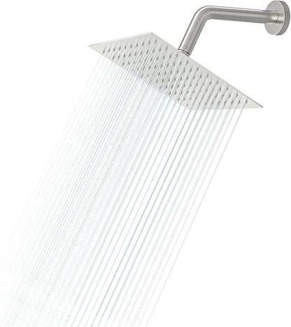 Lordear Rain Shower Heads High Pressure, Rainfall Showerhead for Bathroom Fixed Mount, 6 Inch Large Square High Flow Shower Head (Brushed Nickel)