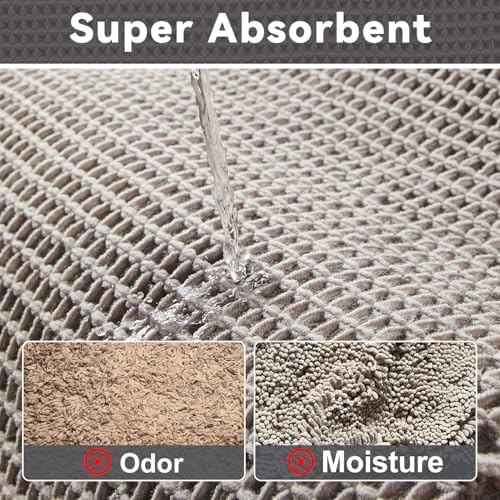 Triohero Waffle Bath Mat, Small Boho Bathroom Rugs, 16x24 Light Grey