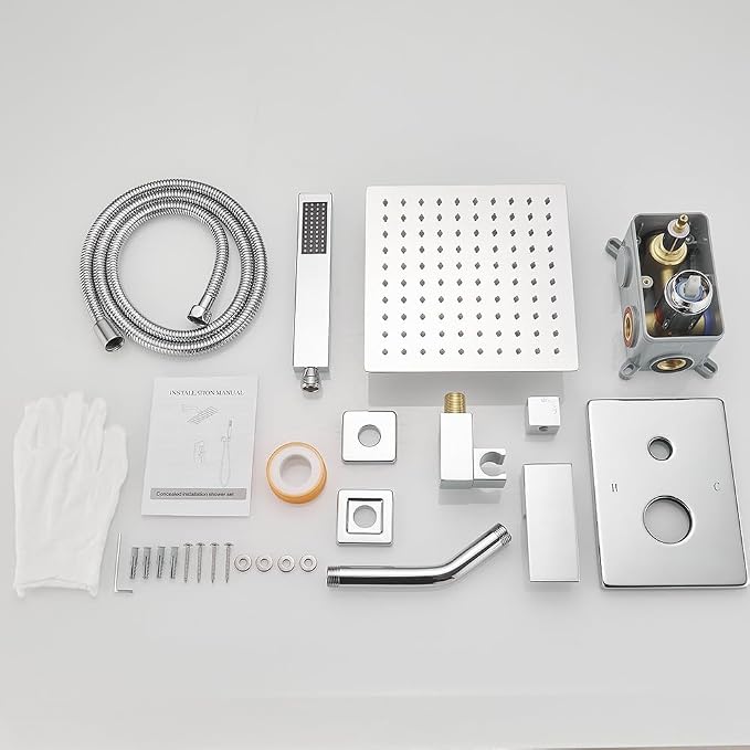 Chrome Shower System with High Pressure 8'' Rainfall Shower Head, Handheld Shower head, Bathroom Luxury Rain Mixer Shower Combo Set Wall Mounted Shower Faucet Rough-in Valve and Trim Kit