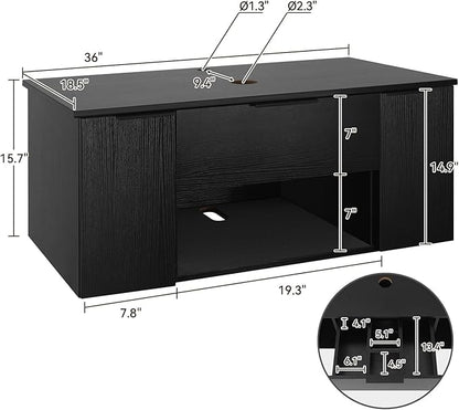 36 Inch Black Floating Bathroom Vanity with 2-Doors and 1-Drawer, Modern Wall Mounted Cabinet with Blue Boat Vessel Sink Top
