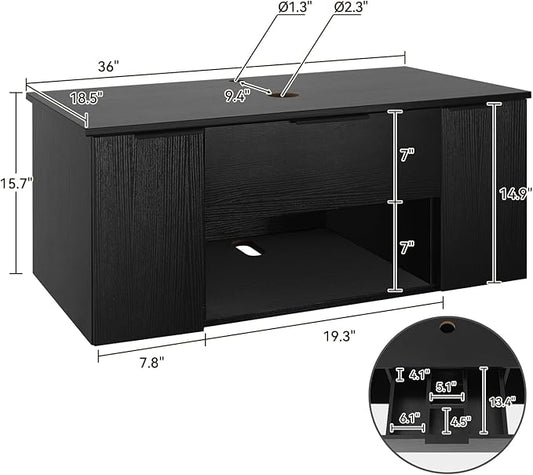 36 Inch Black Floating Bathroom Vanity with 2-Doors and 1-Drawer, Modern Wall Mounted Cabinet with Silver Leaf Glass Vessel Sink