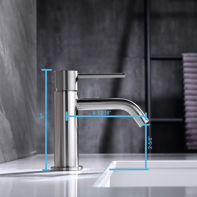 Single Hole Bathroom Sink Faucet with Pop-up Drain Assembly and Faucet Supply Lines, Brushed Nickel Single Handle Lavatory Basin Faucets Taps