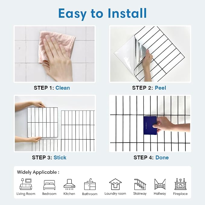 3D Peel and Stick Backsplash Tiles, 10 Pcs 12" x 12", White | Glossy Vinyl Backsplash Sticker for Renter Friendly Kitchen Bathroom DIY Wall Makeover, Cover 10 sq ft，Removable，Waterproof