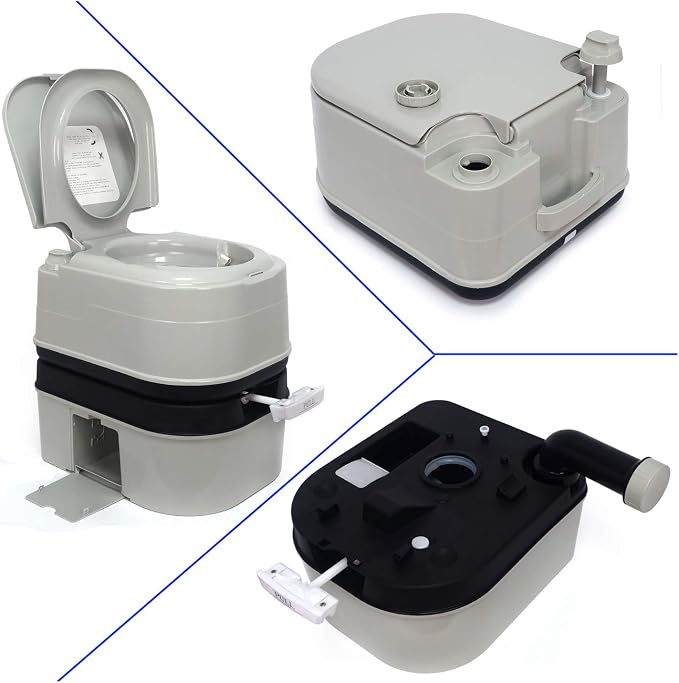 XKMT- Gray 24L Advanced Portable Toilet Flush Camping Travel Outdoor Picnic Piston Pump Commode [P/N: ET-TOILET002-24L]
