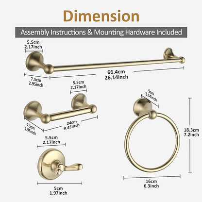 BGL Bathroom Accessories Set, Brushed Brass Towel Holder for Bathroom, 4-Piece Towel Ring, Robe Hook, Toilet Paper Holder Wall Mounted