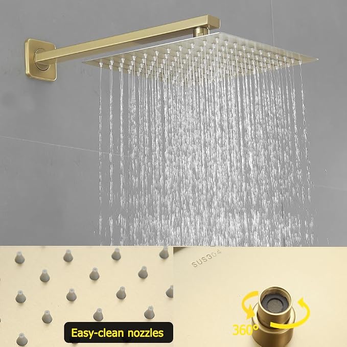 Brushed Gold Shower System with Tub Spout Wall Mounted Tub Shower Faucet Set for Bathroom with High Pressure 10" Rain Shower head and Handheld Shower Head Kit