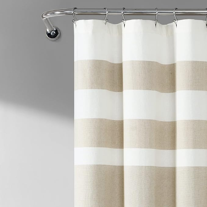 Lush Decor Cape Cod Stripe Yarn Dyed Cotton Shower Curtain, 72" x 72", Taupe