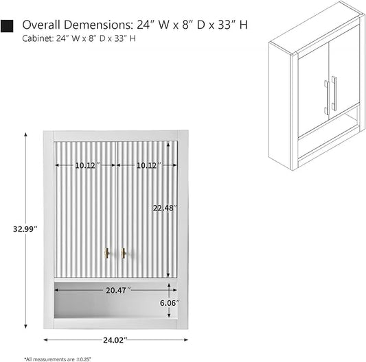 HOMEBEYOND 24 Inches Bathroom Vanity Wall Mount Storage Cabinet & Shelves, Free-Standing Vanity with Soft-Closing Doors, Golden Brushed Handware, White