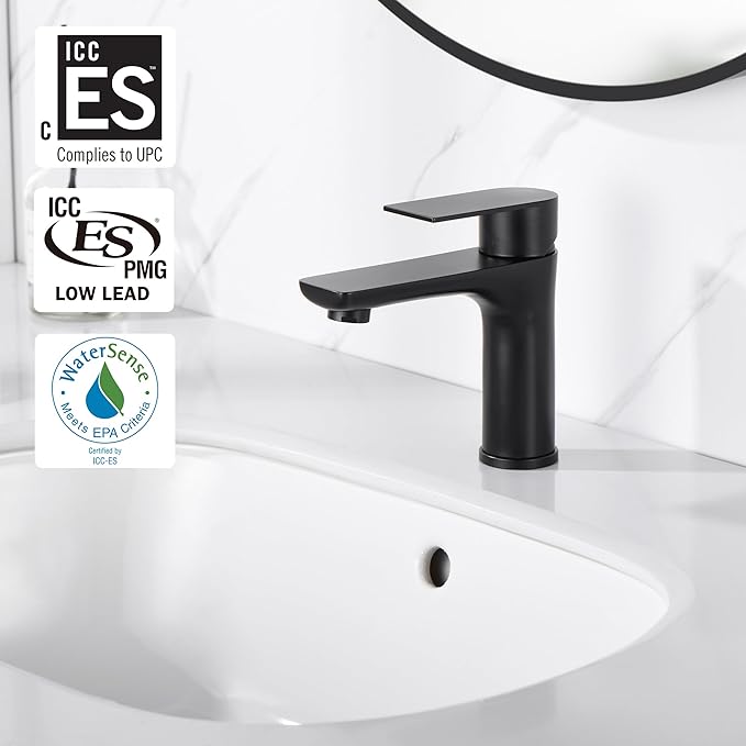 SUMERAIN Stainless Steel Bathroom Sink Faucet Lead-Free Matte Black Lavatory Faucet Single Handle