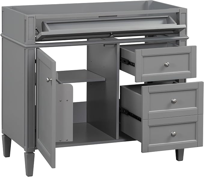 36" Bathroom Vanity Without Top Sink,Modern Freestanding Storage Cabinet with 2 Soft-Close Drawers & Tip-Out Tray,Solid Wood Frame Vanity Only w/Adjustable Shelf & Door Organizer,Grey