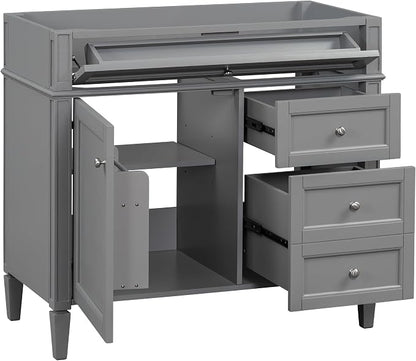 36" Bathroom Vanity Without Top Sink,Modern Freestanding Storage Cabinet with 2 Soft-Close Drawers & Tip-Out Tray,Solid Wood Frame Vanity Only w/Adjustable Shelf & Door Organizer,Grey