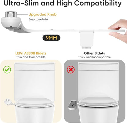 Bidet Attachment for Toilet, Ultra-Slim Bidets for Existing Toilets with Dual Nozzle, Hygienic Toilet Bidet, Fresh Cold Water Sprayer, Adjustable Water Pressure