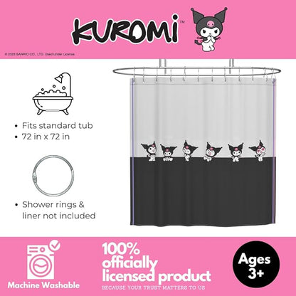 Sanrio Kuromi 13-Piece Shower Curtain Set, 72 x 72 Inch Fabric Curtain with Hooks, Bathroom Decor, Machine Washable, (100% Officially Licensed Product) by Franco Collectibles