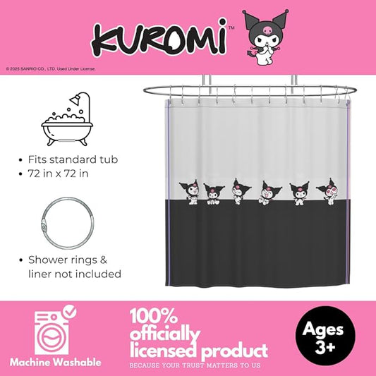 Sanrio Kuromi 13-Piece Shower Curtain Set, 72 x 72 Inch Fabric Curtain with Hooks, Bathroom Decor, Machine Washable, (100% Officially Licensed Product) by Franco Collectibles