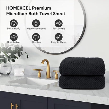 HOMEXCEL Bath Sheets 2PK, 35x70 in, Absorbent&Soft, Extra Large Bath Towel | Lightweight and Quick Drying Microfiber Towels for Bathroom, Yoga, SPA, Fitness, Black