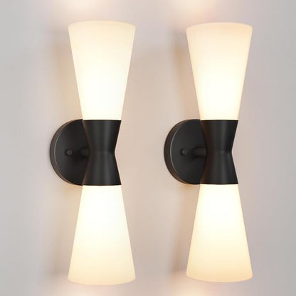 Wall Sconces Set of 2 for Bathroom, Modern Indoor Vanity Light Fixtures 17", Up Down Lighting, Wall Mount Lamp for Living Room Bedroom Hallway Stairway Fireplace Mirror E26 Base 2PC White&Black