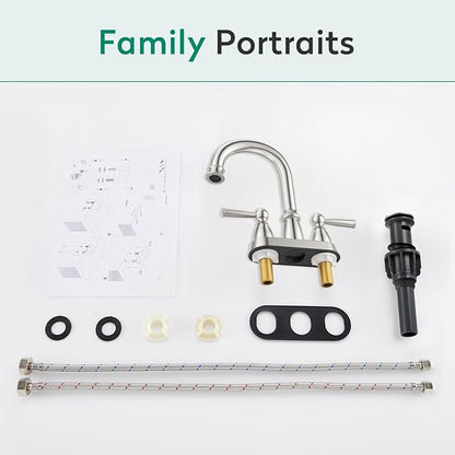 CREA Centerset Bathroom Faucet 3 Holes,4 Inch Bathroom Faucets Double Handles,360°Swivel Bathroom Faucet with Pop Up Drain,Brushed Nickel Bathroom Vanity Faucet Basin Mix Tap(cPUC Line)