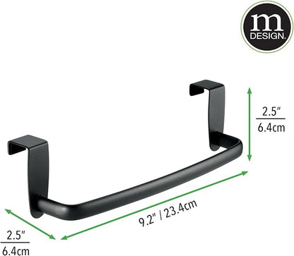 mDesign Steel Metal Wire Over Cabinet Towel Rack Storage Organizer - Hang on Cabinet or Door - Towel Bar Holder for Kitchen - Holds Hand Towels, Washcloths - Spira Collection - Matte Black