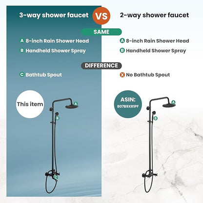 gotonovo Exposed Bathroom Shower Faucet Wall Mounted Shower System 8 Inch Shower Head and Tub Spout Double Cross Handles Adjustable Handheld Sprayer Straight Pipe Oil Rubbed Bronze