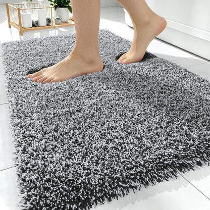 OLANLY Microfiber Bathroom Rugs 30x20, Quick Dry Bath Mat, Black and White