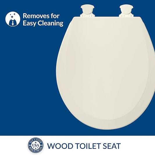 Bemis 500EC Durable Wood Toilet Seat with Easy Clean Hinges, Made in USA, Round, Biscuit (Pack of 2)