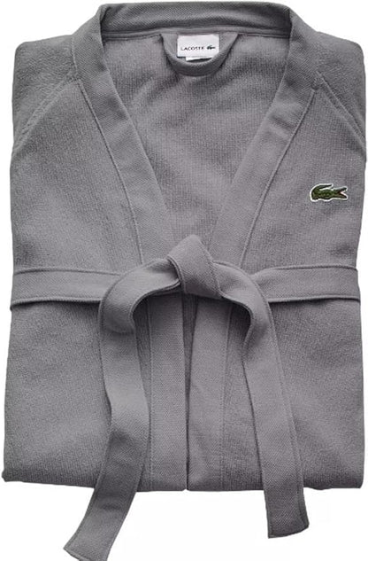 Lacoste Classic Pique Bath Robe, 100% Soft Cotton Terry, Unisex Adult Bathrobe, Absorbent & Quick Drying, One Size Fits Most
