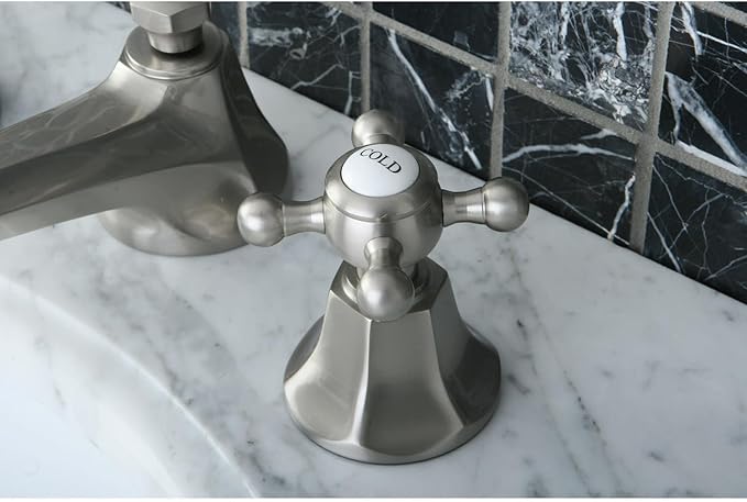 Kingston Brass KS4469BX Metropolitan Widespread Lavatory Faucet with Metal Cross Handle, Brushed Nickel and Polished Brass