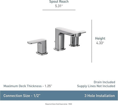 Moen Rizon Chrome Two-Handle Widespread Bathroom Faucet, Valve Required, T6920