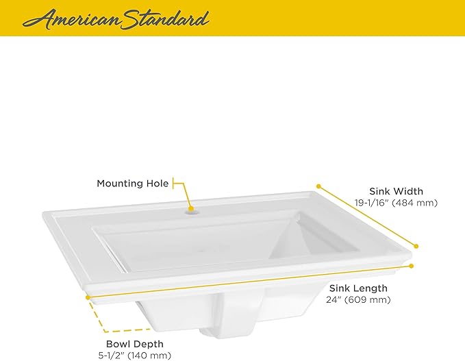 American Standard 1203001.020 Town Square S Countertop Sink, Center Hole, White