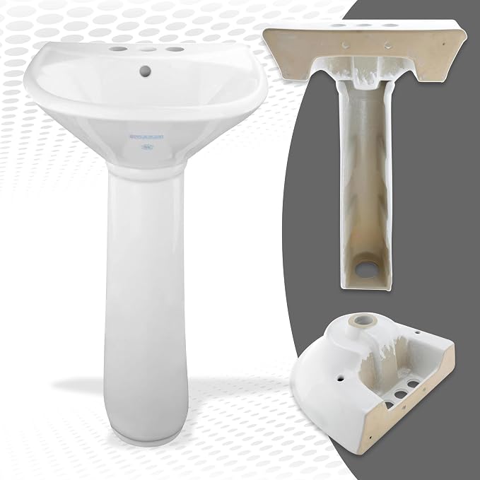 Renovators Supply Manufacturing Ondine Space Saving 16" W x 33" H x 14.5" Proj. Small Bathroom Pedestal Sink, Vitreous China, with Overflow, Compatible with 4 in. Centerset Faucets
