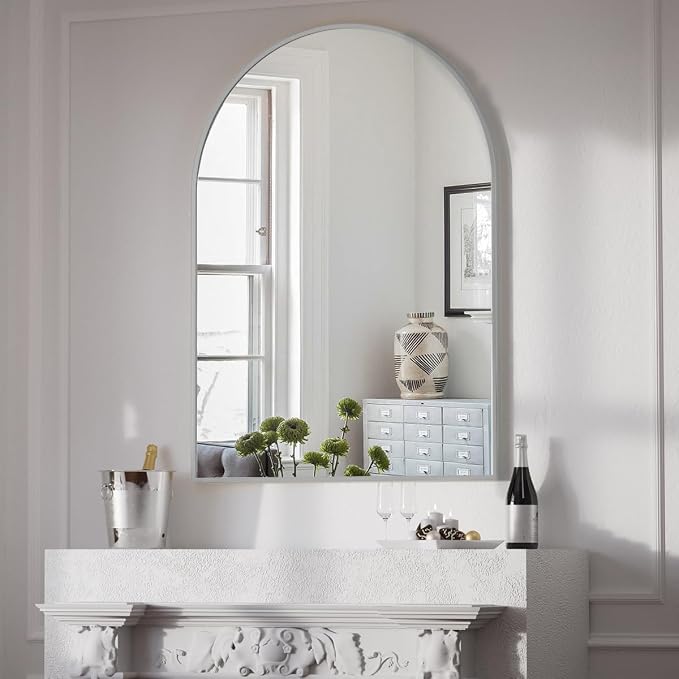 BEAUTYPEAK 30"x40" Arch Bathroom Wall Mirror, Silver | Wall Mounted Vanity Metal Frame Mirror for Bedroom, Entryway, Living Room, Fireplace