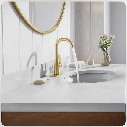 Phiestina Brushed Gold Single-Handle 4 Inch Bathroom Sink Faucet with Deck Plate and Supply Hoses, Bar Sink Faucet/Pre-Kitchen Sink Faucet with 360 Degree Rotation Spout, WE10-BG