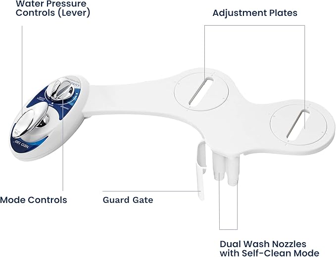 LUXE Bidet NEO 180 - Dual Nozzle, Self-Cleaning, Non-Electric Bidet Attachment for Toilet Seat, Adjustable Water Pressure, Rear & Feminine Wash, with Lever Control (Blue)