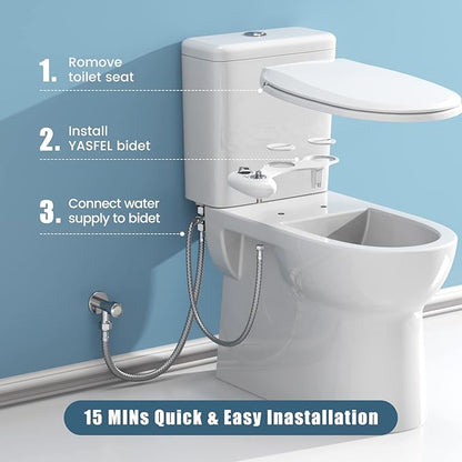 YASFEL Bidet Attachment for Toilet, Self-Cleaning Bidet Sprayer Non-Electric Dual Nozzle for Feminine/Posterior Wash Bidet Toilet Attachment with Pressure Controls (White)