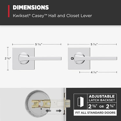 Kwikset Casey Interior Passage Door Handle, Lever for Closet and Hallway Doors, Reversible Non-Locking Handle Lever, Polished Chrome (Pack of 10)